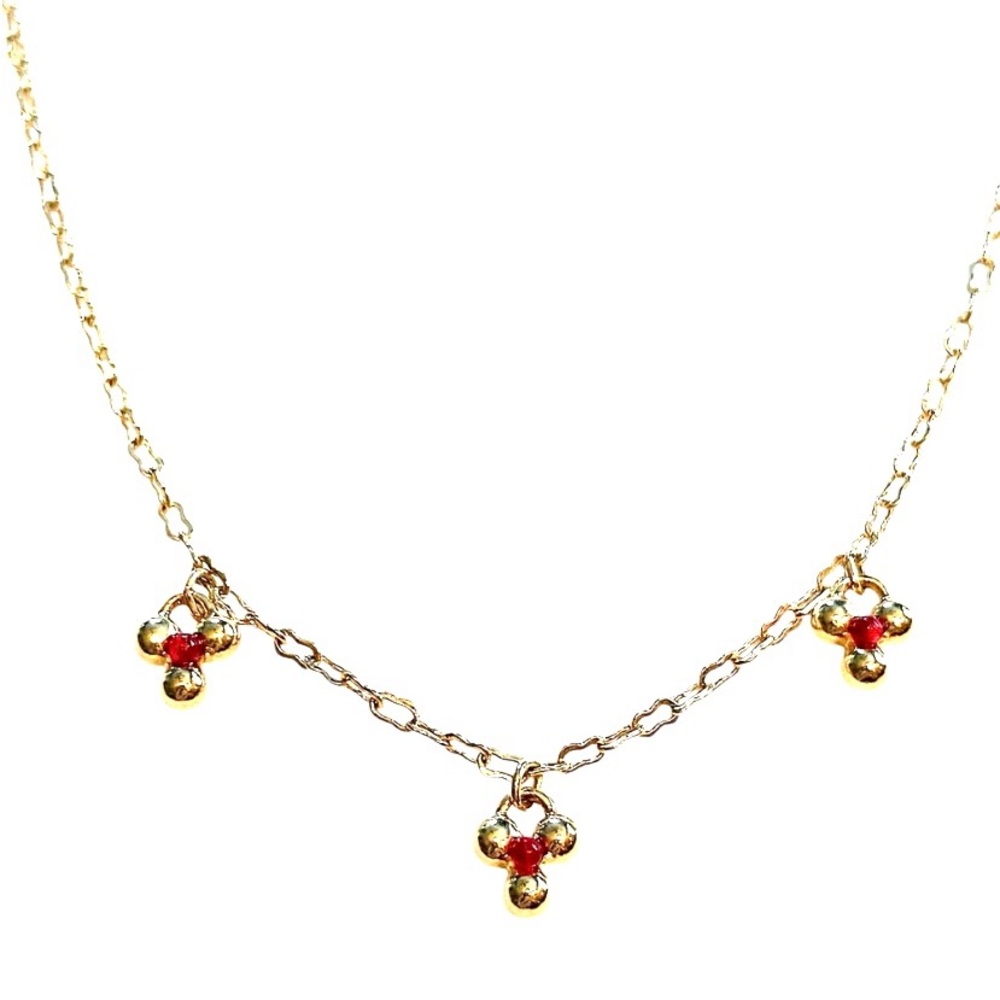 AVON Vintage Dainty Red Gold Clover Necklace